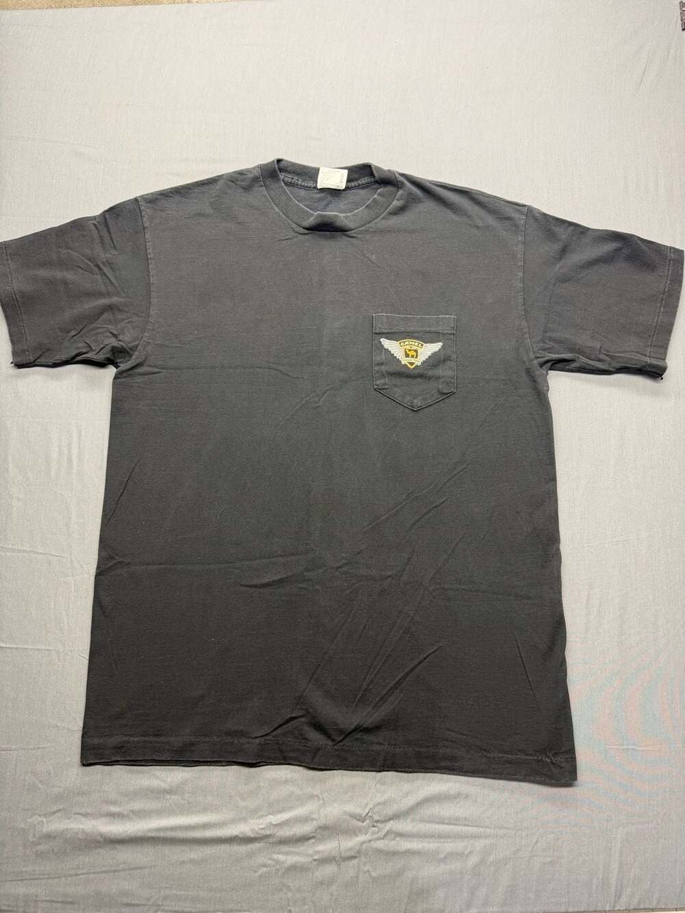 Vintage 90s Camel Cigarettes Wings Logo Pocket T-Shirt American Born Black XL